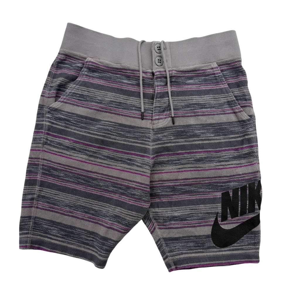 Nike FC Squad Aztec Medium Purple Grey Stripe Thick Knit Sweat Shorts